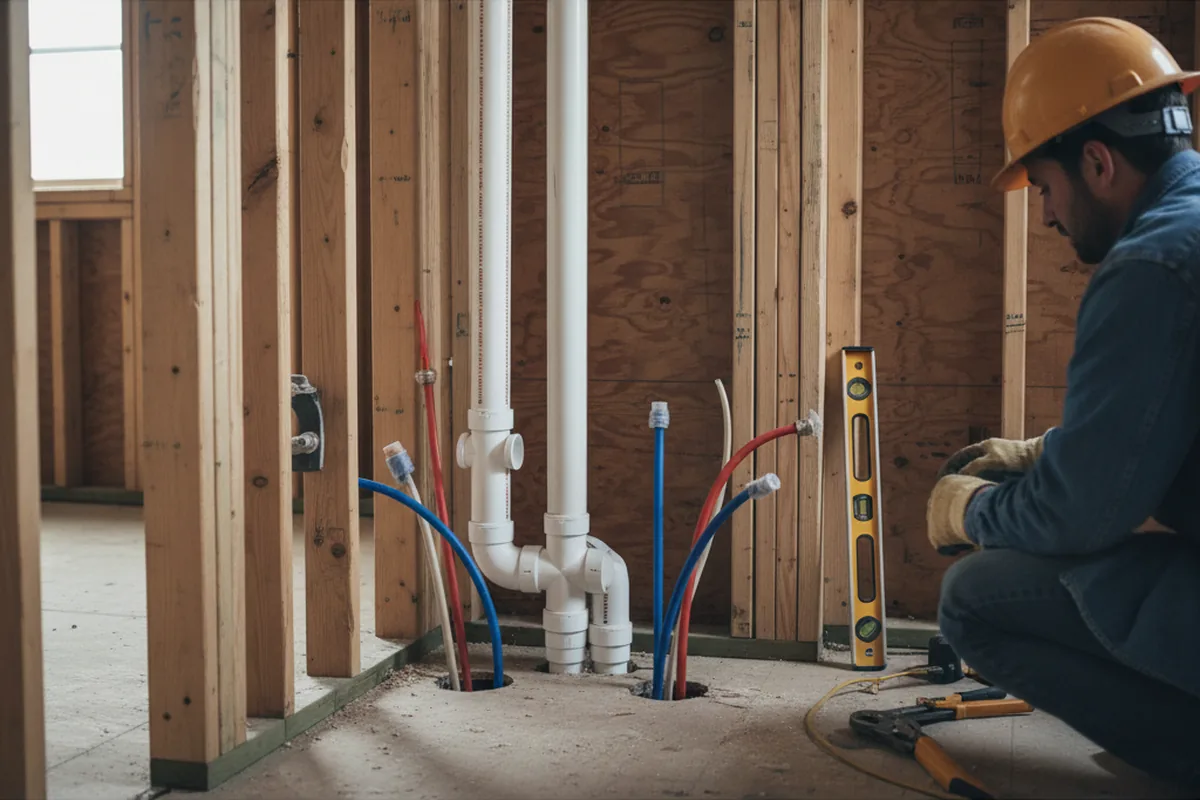 Drain and supply rough-in during Sump Pump Repair in Canton